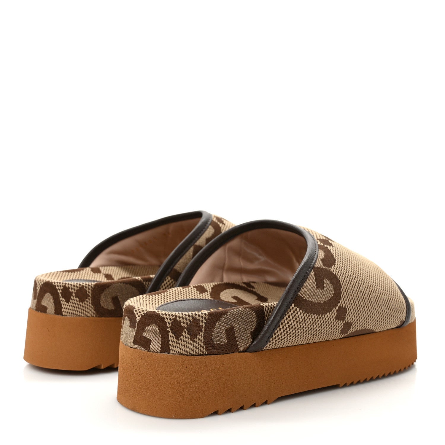 Gucci Monogram Jumbo GG Nappa Samoa Platform 40mm Slide Sandals 35 Camel Ebony New Acero 4 of 9