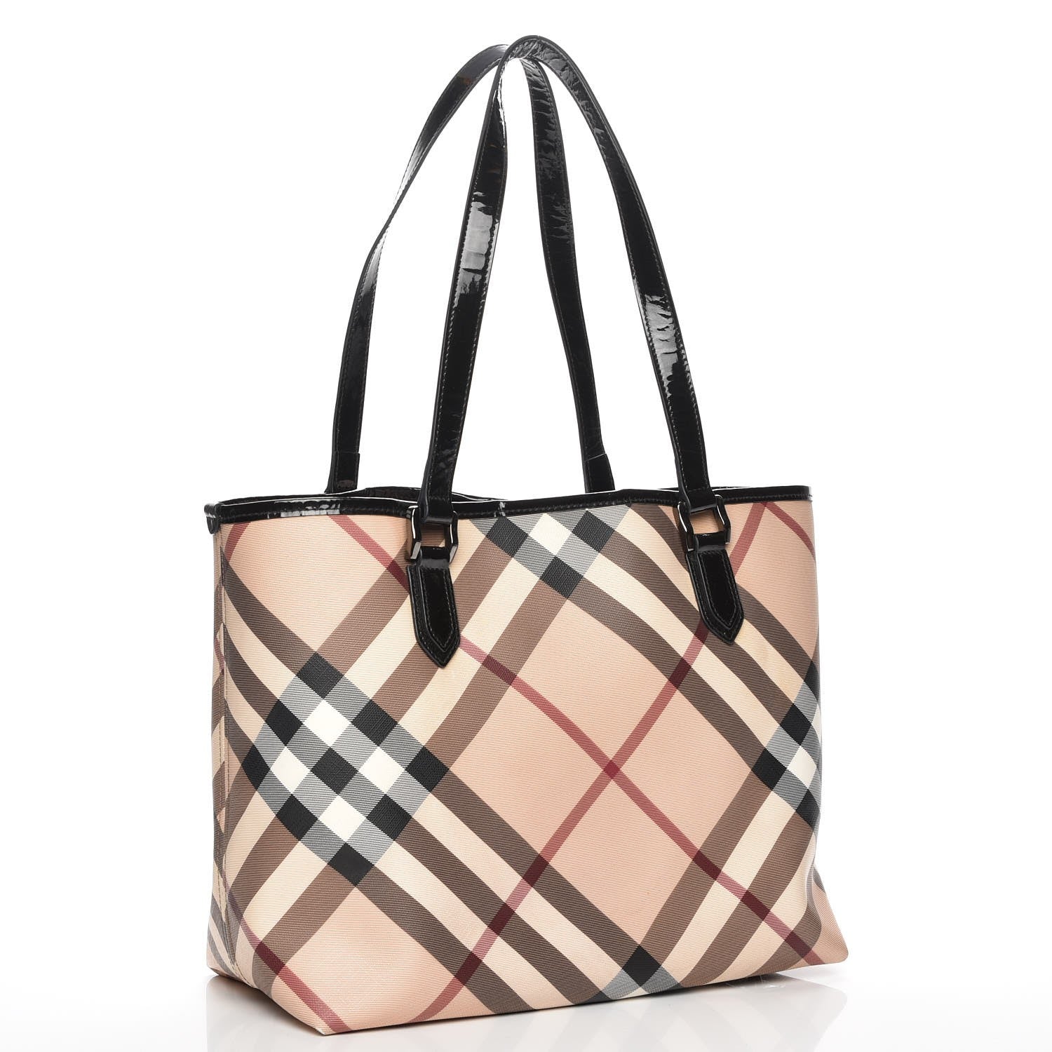 Burberry Nova Check Patent Trim Medium Shopper Tote Black 3 of 11