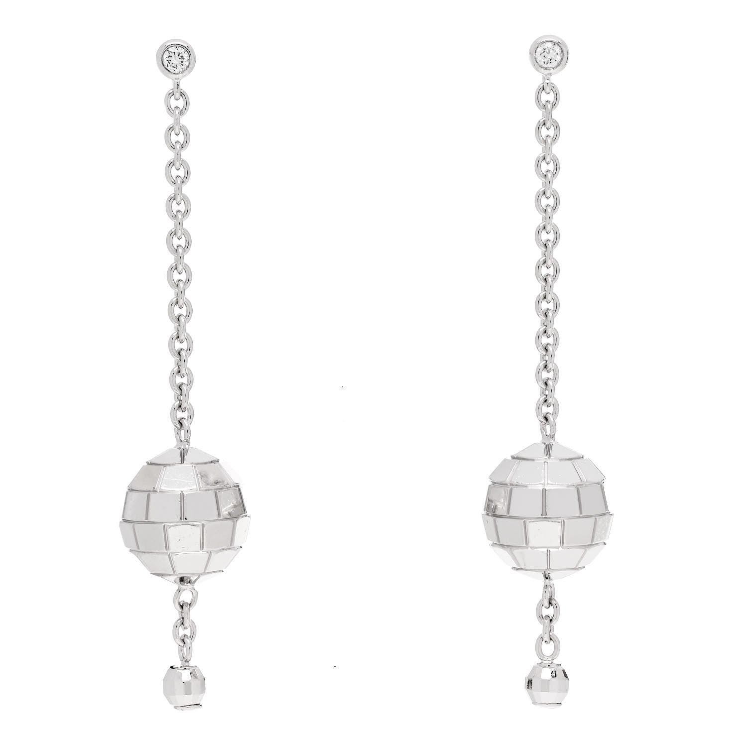 Piaget 18K White Gold Diamond Disco Drop Earrings 1 of 4