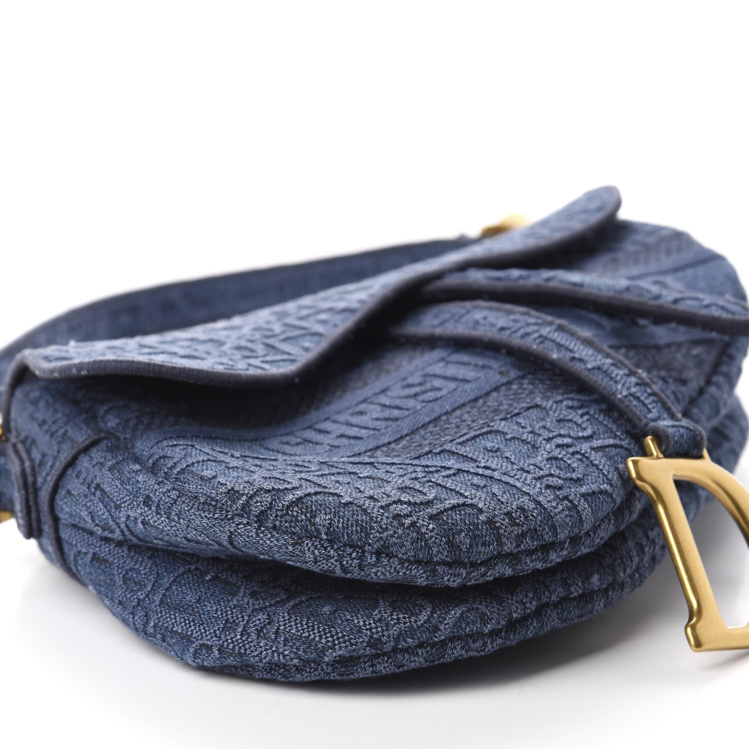 Christian Dior Oblique Embroidered Saddle Bag Denim Blue 6 of 12