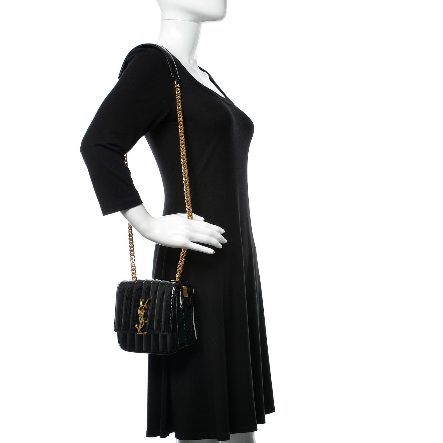 Patent Calfskin Matelasse Monogram Small Vicky Chain Bag Black