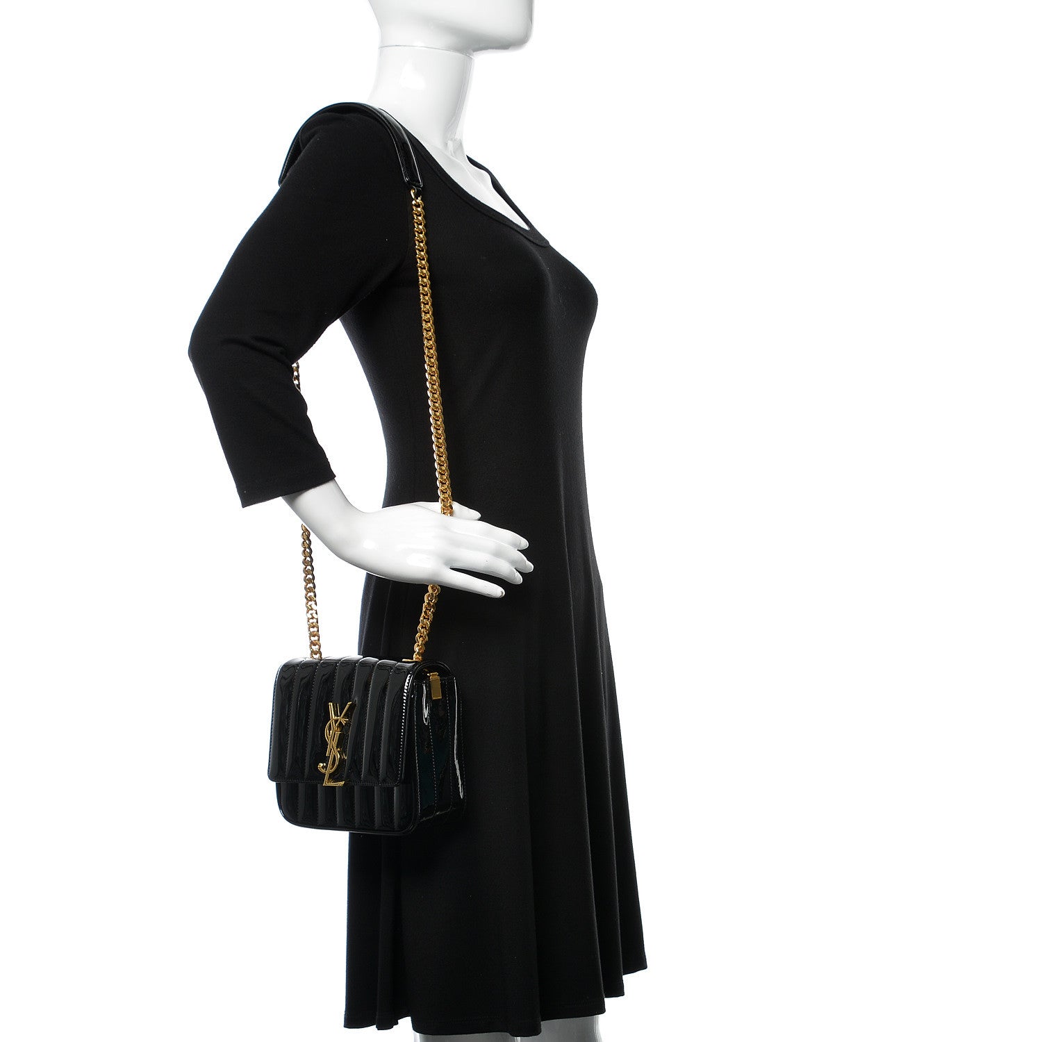 Saint Laurent Patent Calfskin Matelasse Monogram Small Vicky Chain Bag Black 2 of 8
