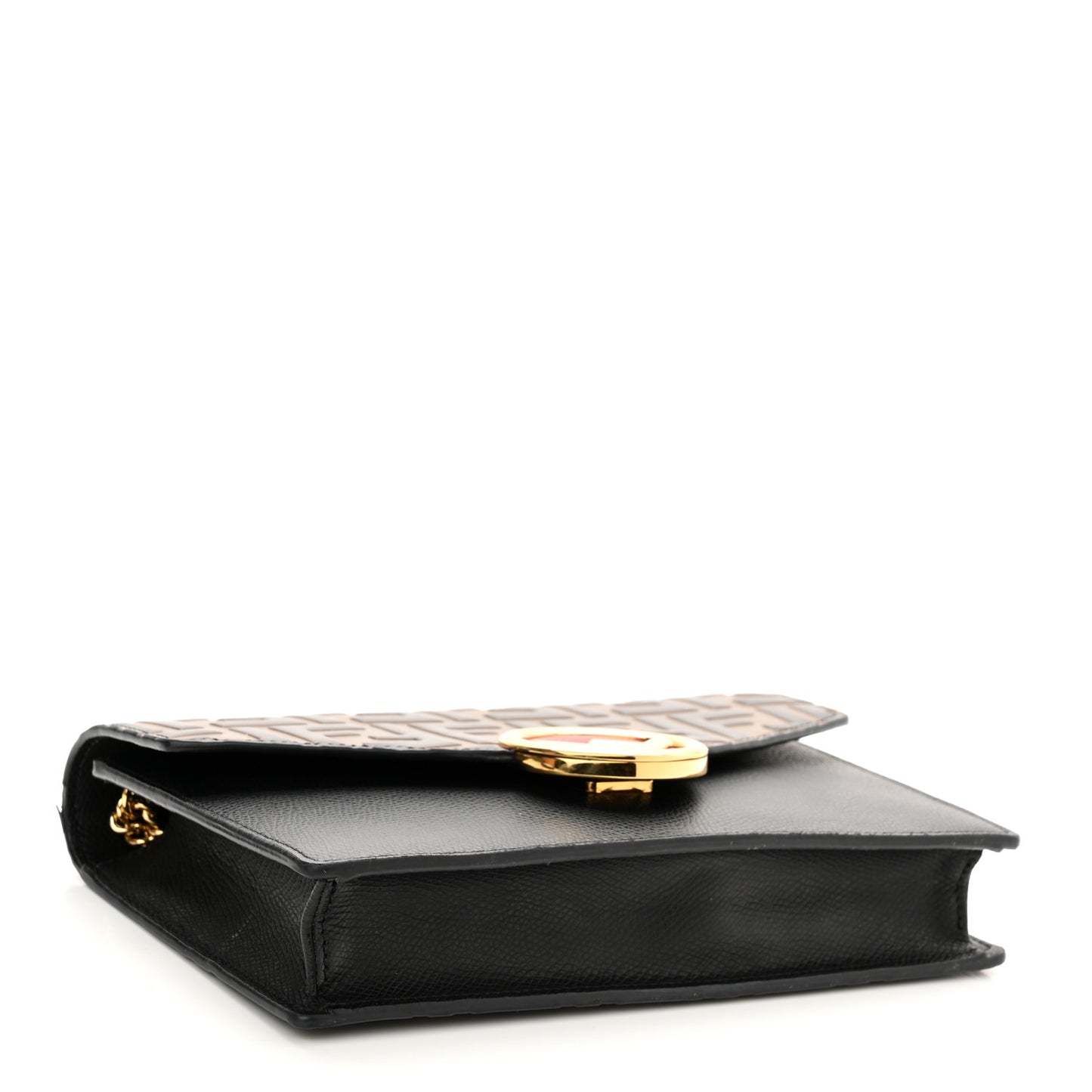 Vitello Cruise F is Fendi Bi-Color FF 1974 Embossed Medium Envelope Wallet On Chain Black Maya