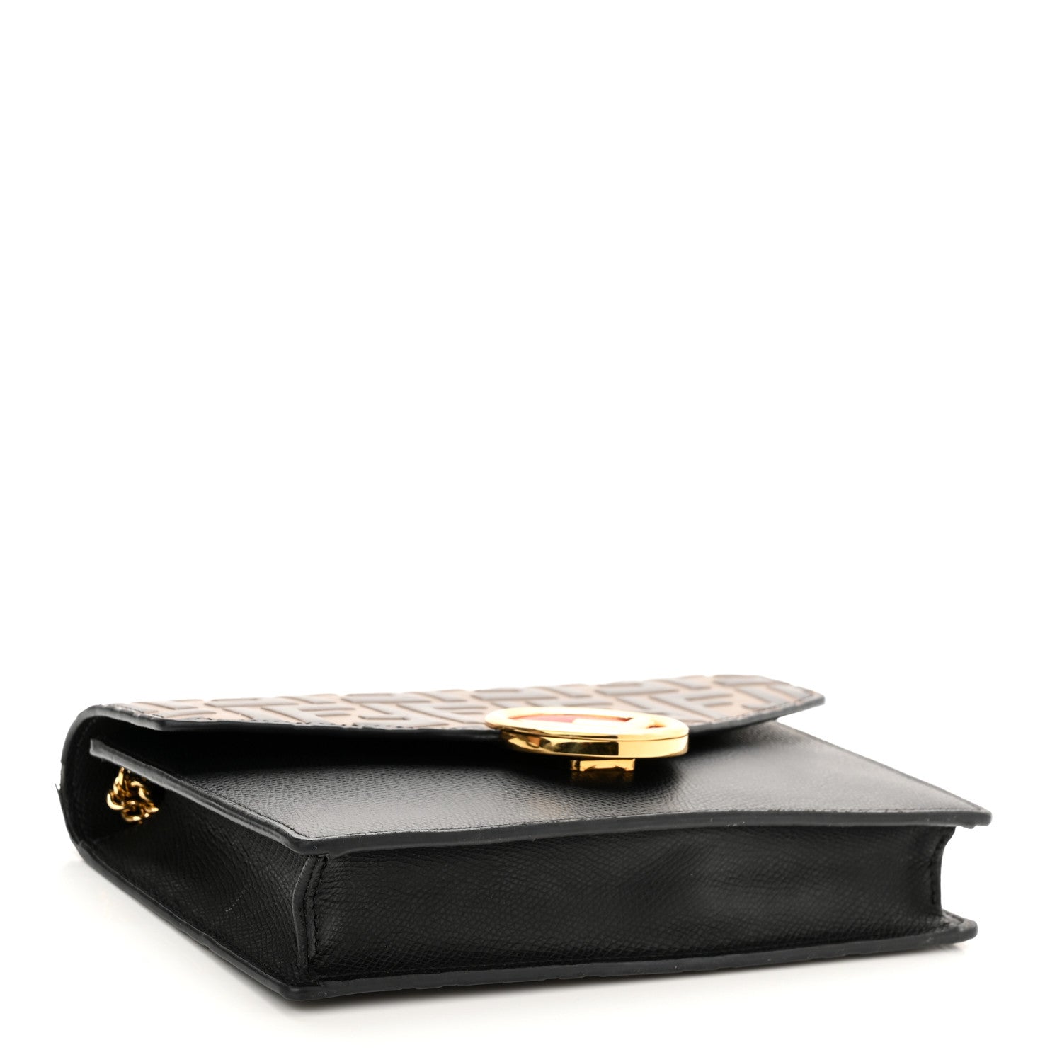 Fendi Vitello Cruise F is Fendi Bi-Color FF 1974 Embossed Medium Envelope Wallet On Chain Black Maya 4 of 10