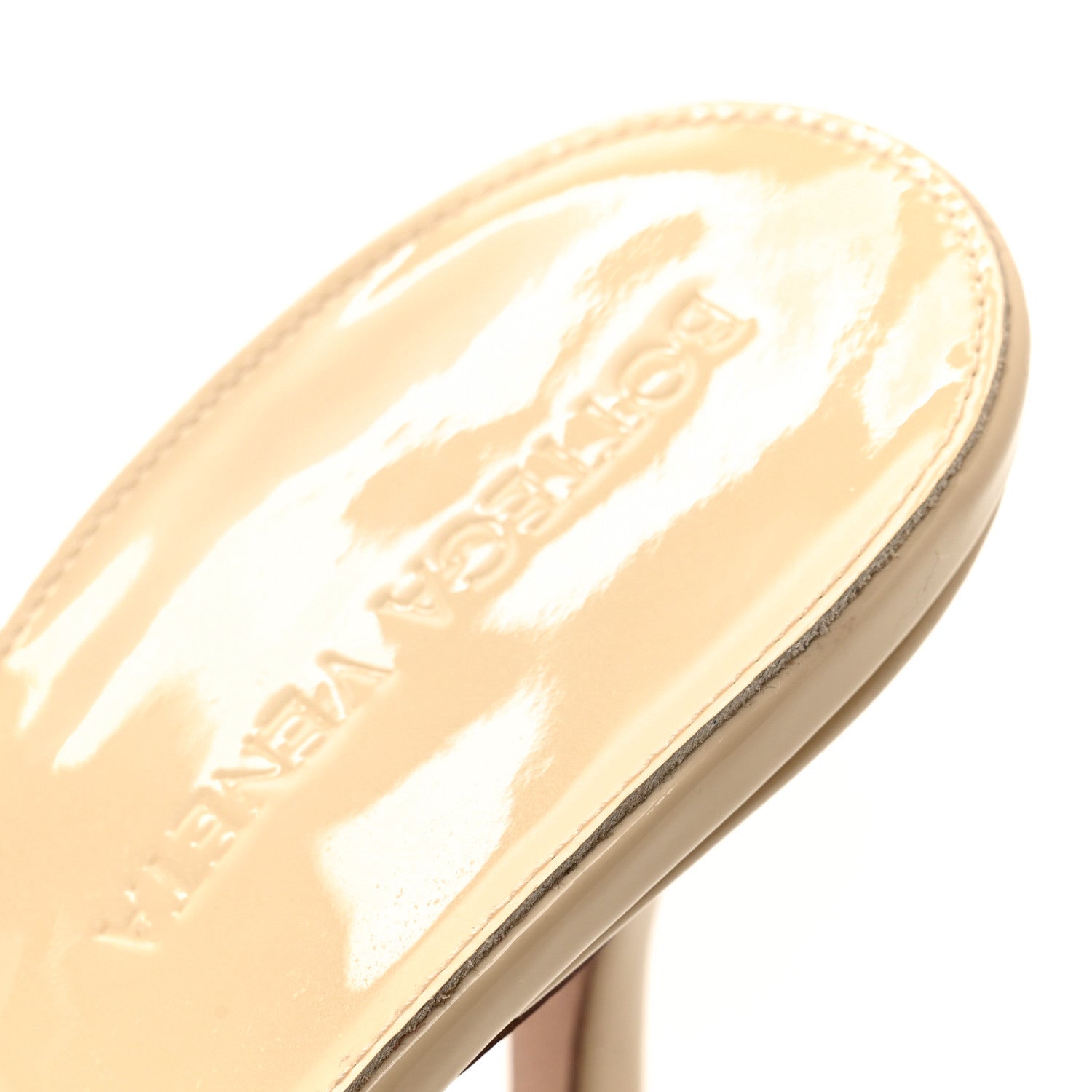 Bottega Veneta Ultra Gloss Patent Maxi Intrecciato Lido 90mm Mule Sandals 38.5 Beige 9 of 10