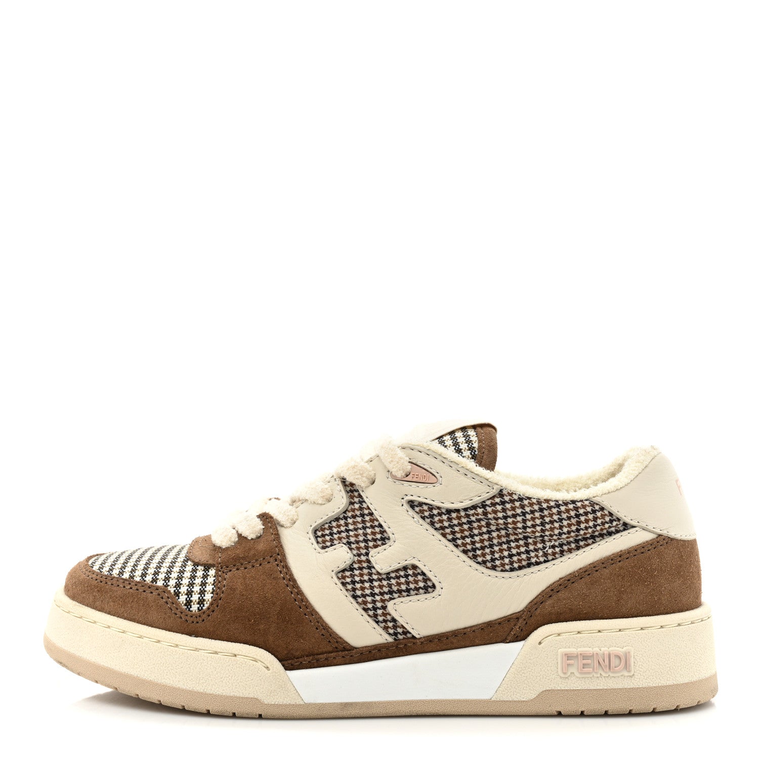 Fendi Calfskin Suede Houndstooth Fendi Match Low Top Sneakers 37 Cream Brown 1 of 14