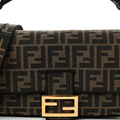 Fendi Fabric Jacquard FF 1974 Medium Baguette Tobacco Moro Black 7 of 12