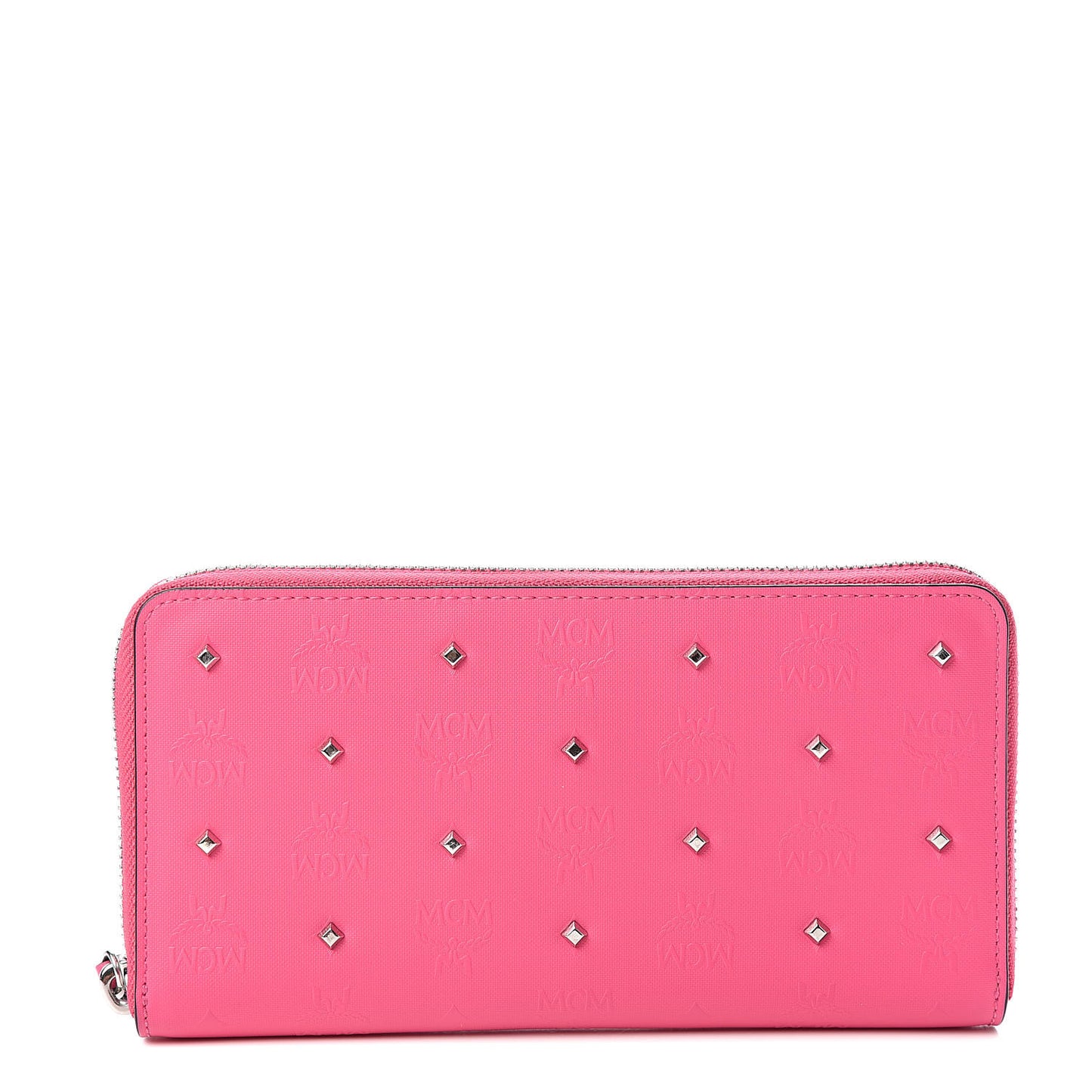 Coated Canvas Monogram Studded Zip Around Wallet Pink