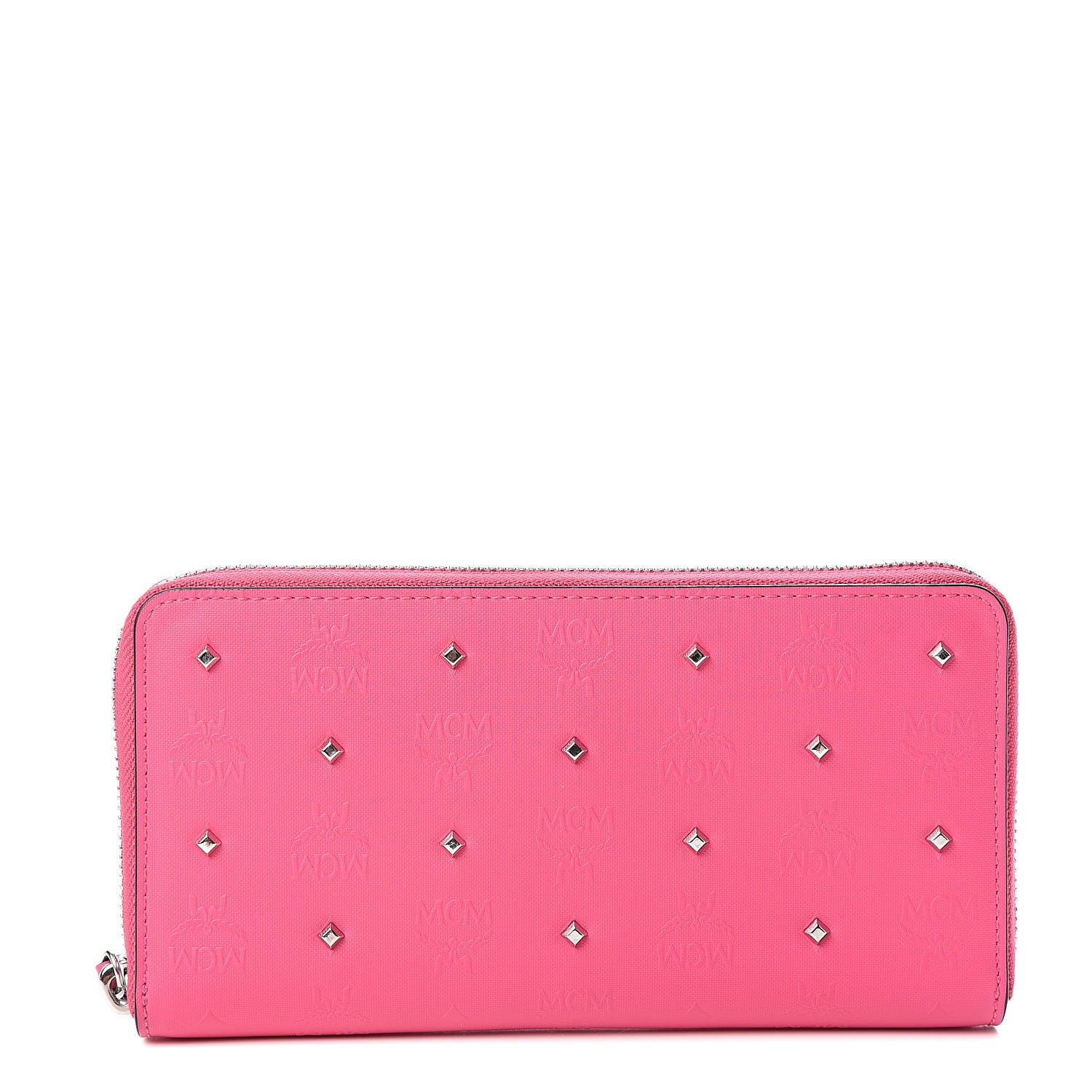 MCM Coated Canvas Monogram Studded Zip Around Wallet Pink 1 of 6