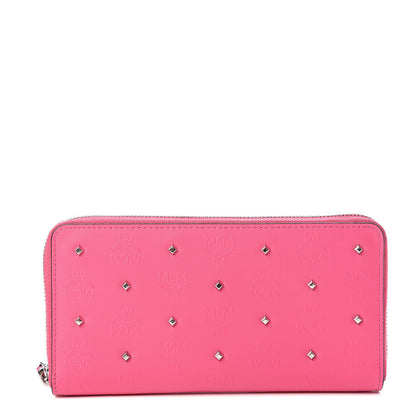 MCM Coated Canvas Monogram Studded Zip Around Wallet Pink 1 of 6
