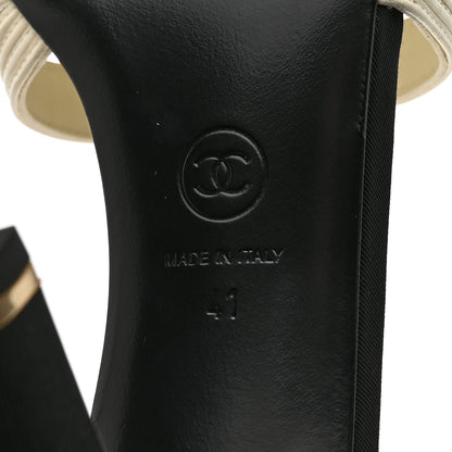 Chanel Lambskin Grosgrain Pearl CC Cap Toe Slingback Sandals 41 Ivory Black 8 of 9