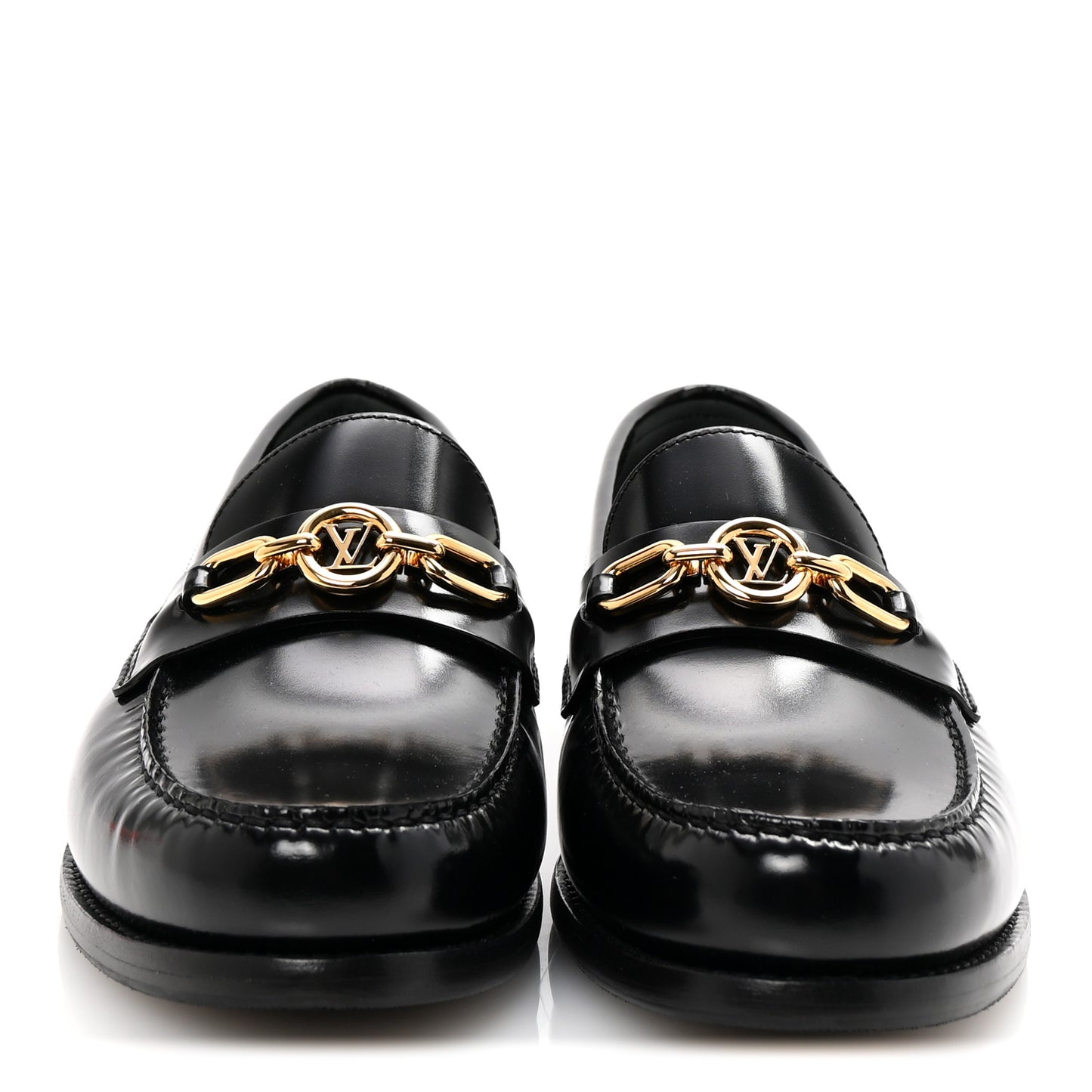 Glazed Calfskin Chess Flat Loafer 39.5 Black