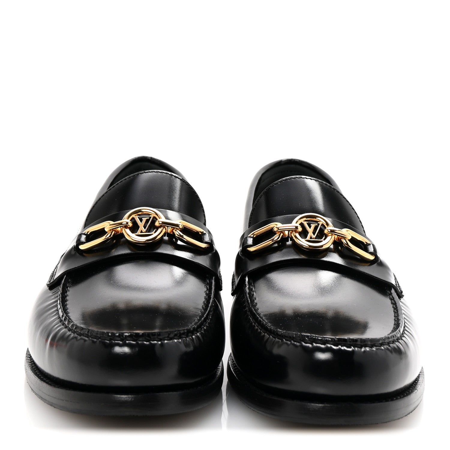 Louis Vuitton Glazed Calfskin Chess Flat Loafer 39.5 Black 3 of 9