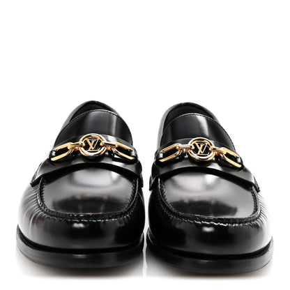 Louis Vuitton Glazed Calfskin Chess Flat Loafer 39.5 Black 3 of 9