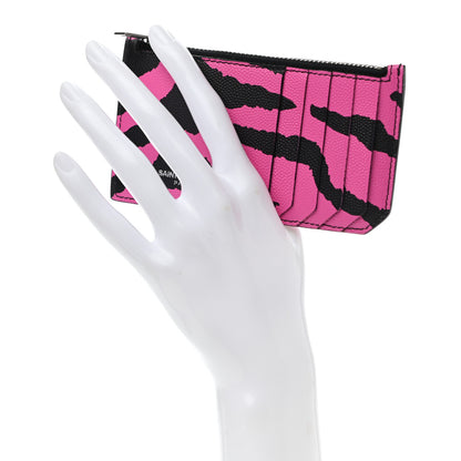 Saint Laurent Grain de Poudre Zebra Print 5 Fragments Zip Pouch Card Holder Fuchsia Black 2 of 8