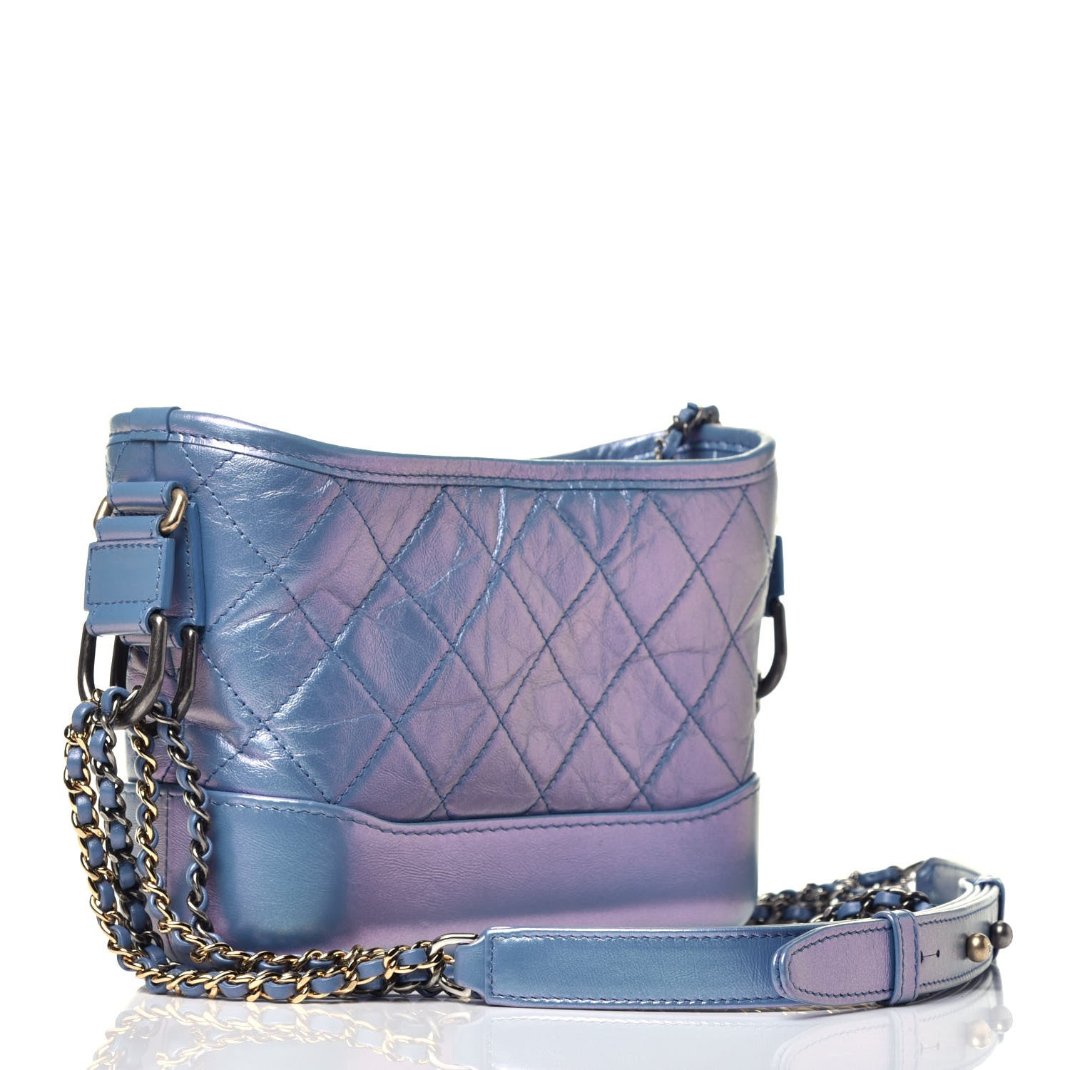 Chanel Iridescent Lambskin Calfskin Quilted Small Gabrielle Hobo Blue 3 of 9
