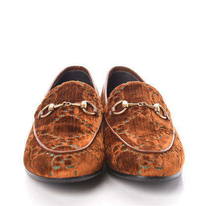 Gucci Velvet GG Monogram Horsebit Womens Jordaan Loafers 36.5 Cognac Green 2 of 8