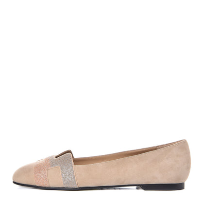 Hermes Suede Goatskin Crystal Powdered Nice Ballerina Flats 38 Nude 1 of 8