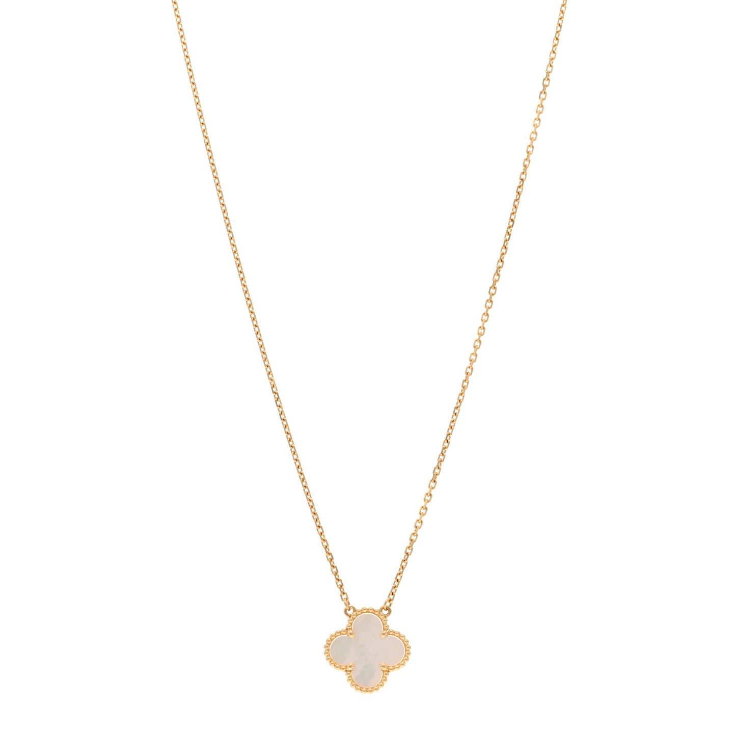 VAN CLEEF & ARPELS 18K Yellow Gold Mother of Pearl Vintage Alhambra Pendant Necklace