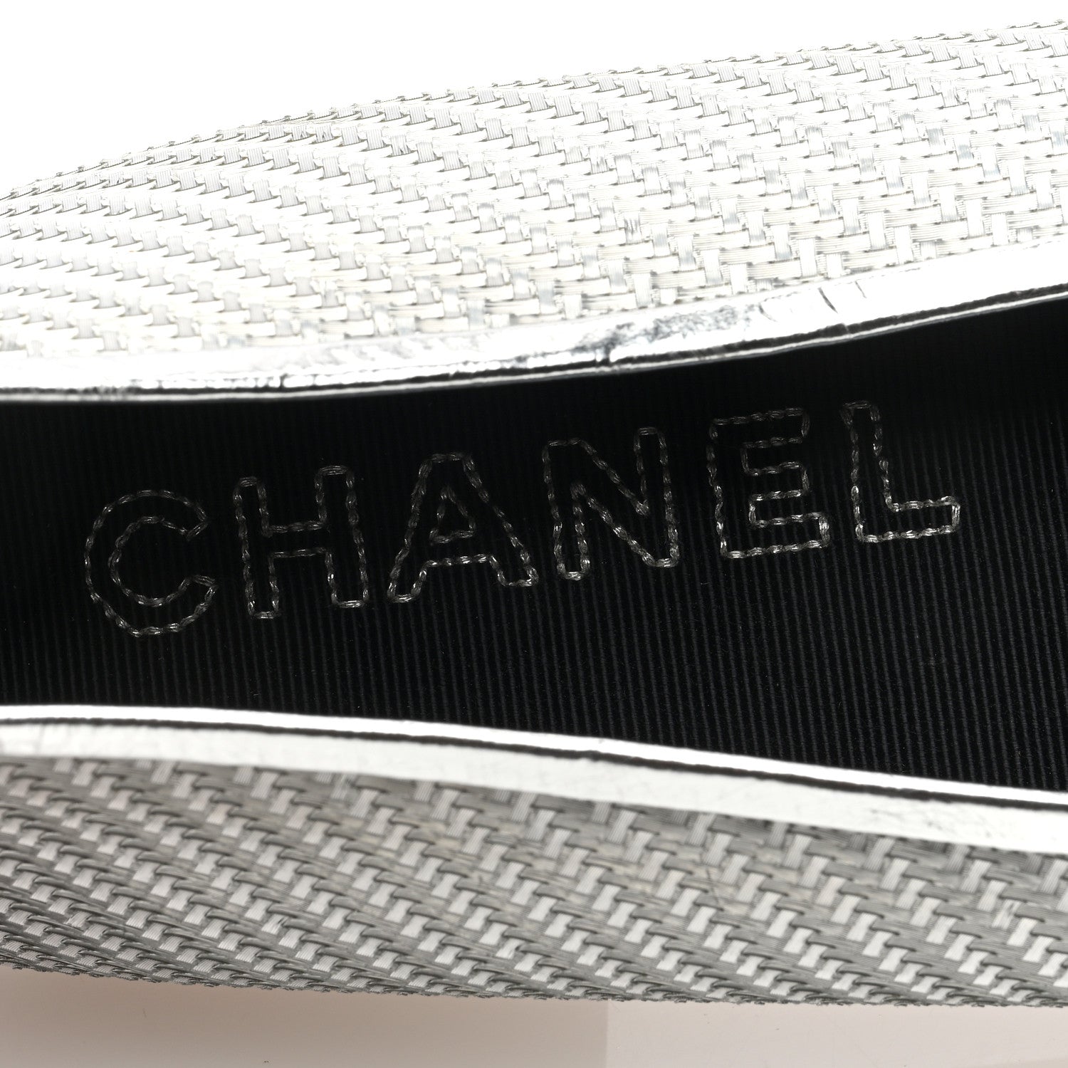 Chanel Metallic PVC Grosgrain Cap Toe Ballerina Flats 40 Silver Black 7 of 8
