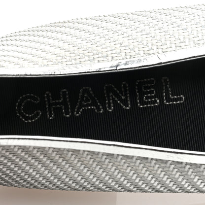 Chanel Metallic PVC Grosgrain Cap Toe Ballerina Flats 40 Silver Black 7 of 8