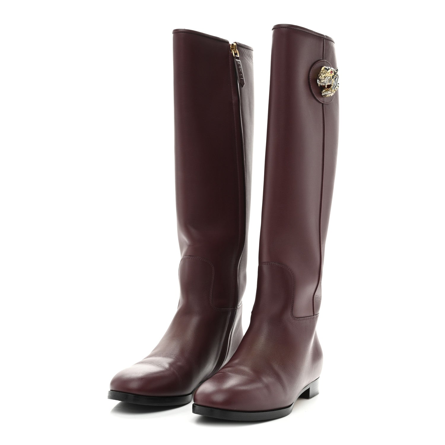 Gucci Calfskin Rajah Tall Boots 35 Burgundy 4 of 10