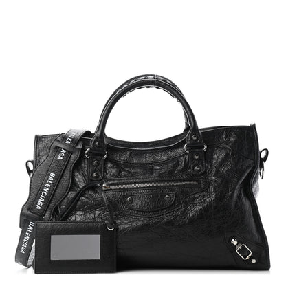 Balenciaga Agneau Classic Silver Hardware City Logo Strap Black White 1 of 6