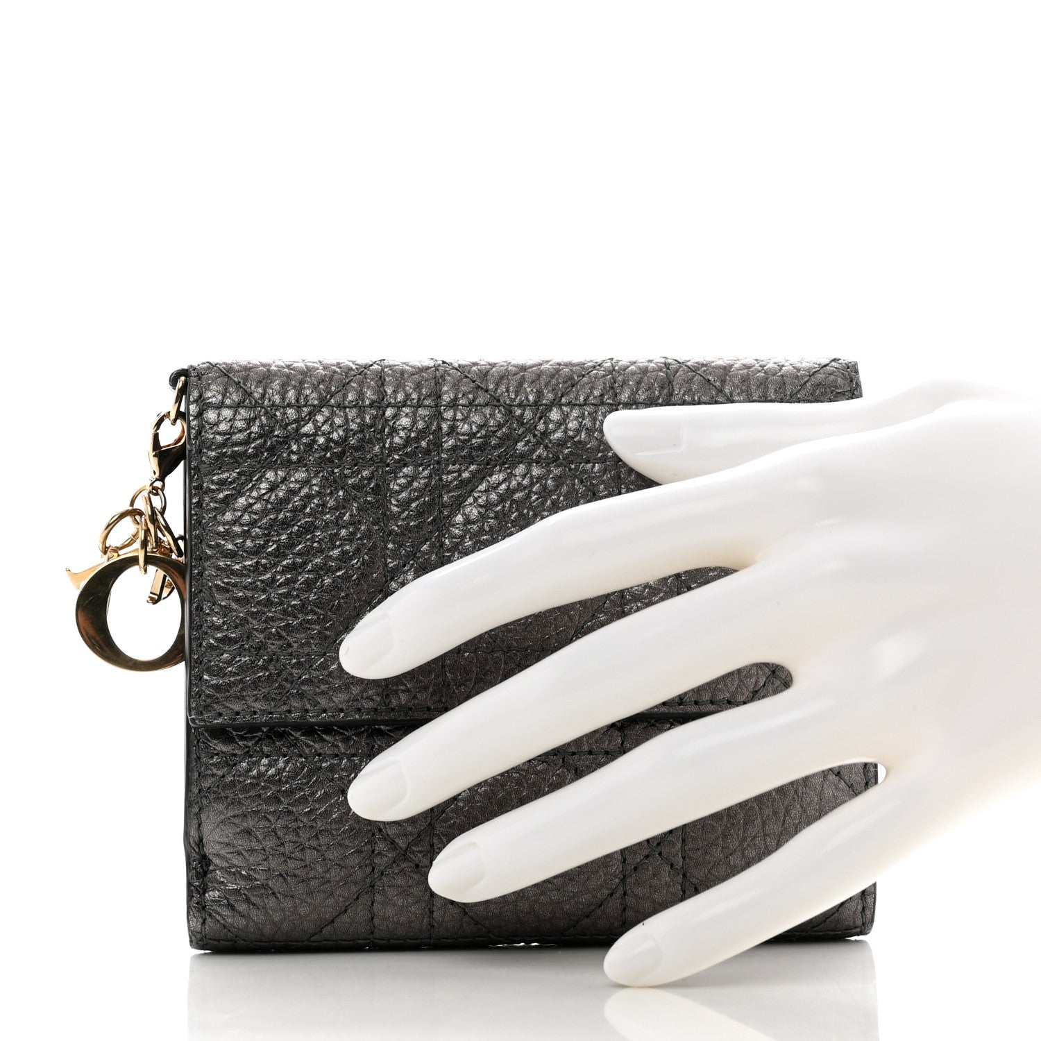Christian Dior Metallic Grained Calfskin Cannage Lady Dior French Wallet Gunmetal 2 of 8