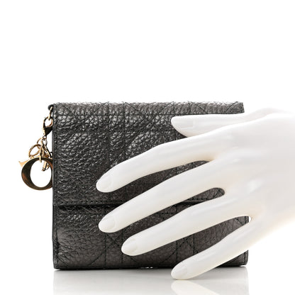 Christian Dior Metallic Grained Calfskin Cannage Lady Dior French Wallet Gunmetal 2 of 8