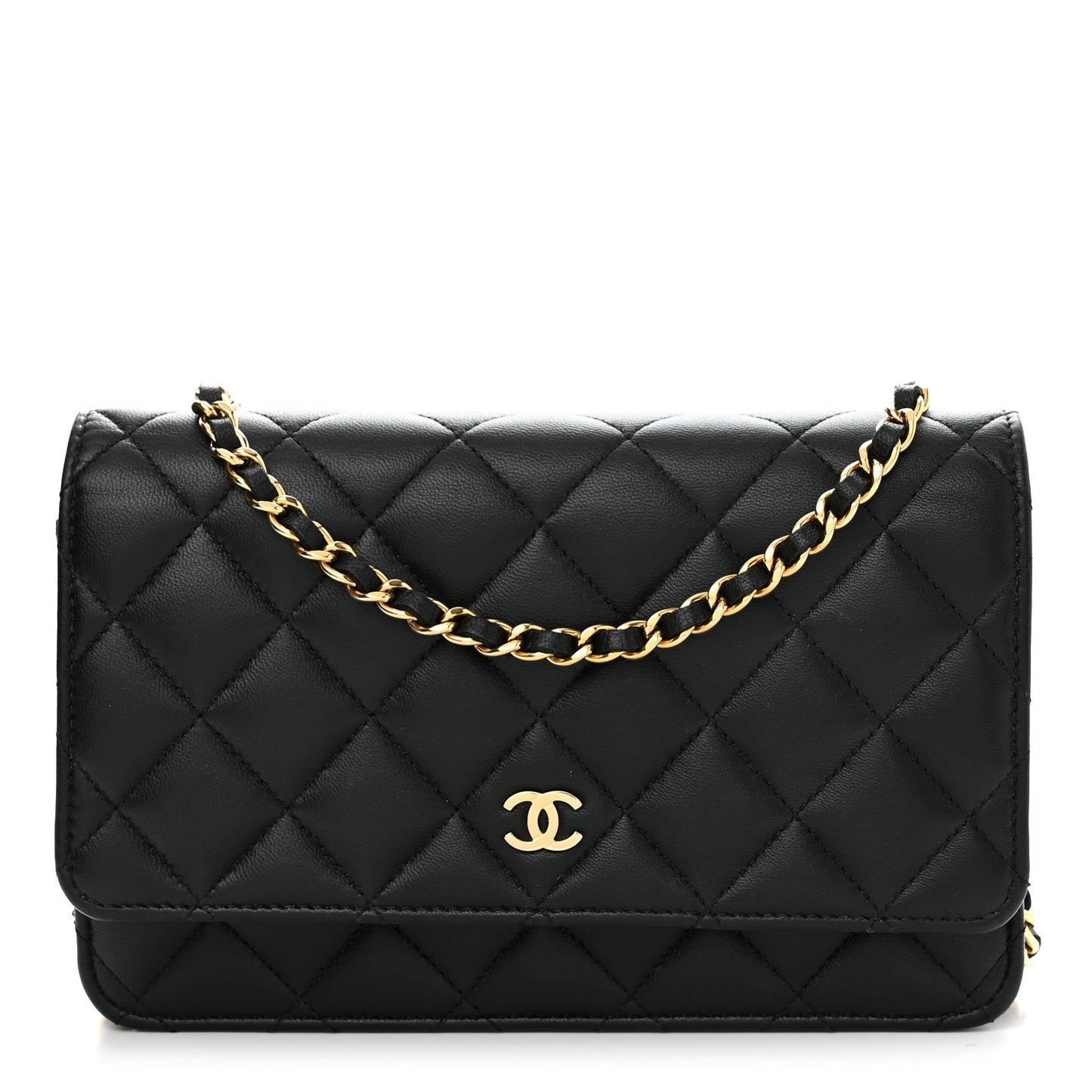 Lambskin Quilted Wallet On Chain WOC Black