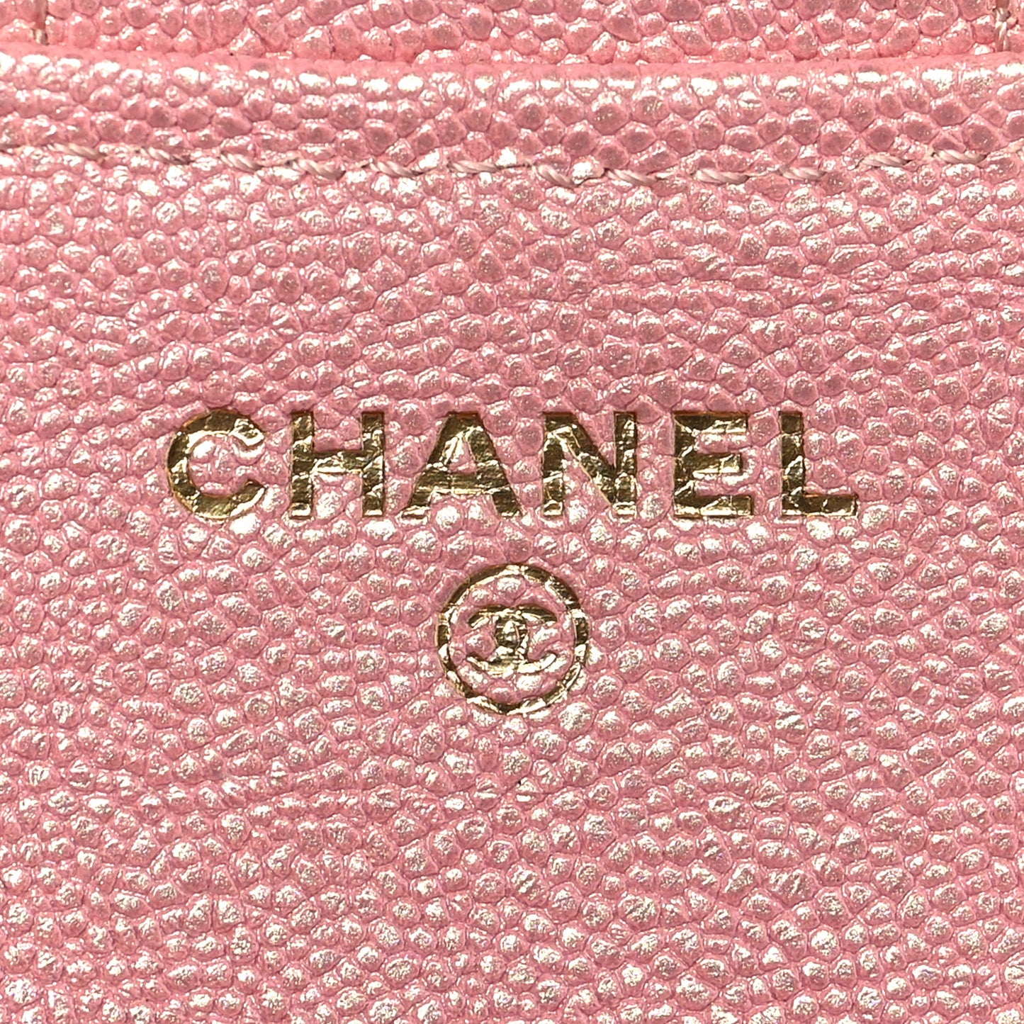 Iridescent Caviar Quilted Compact Flap Wallet Pink