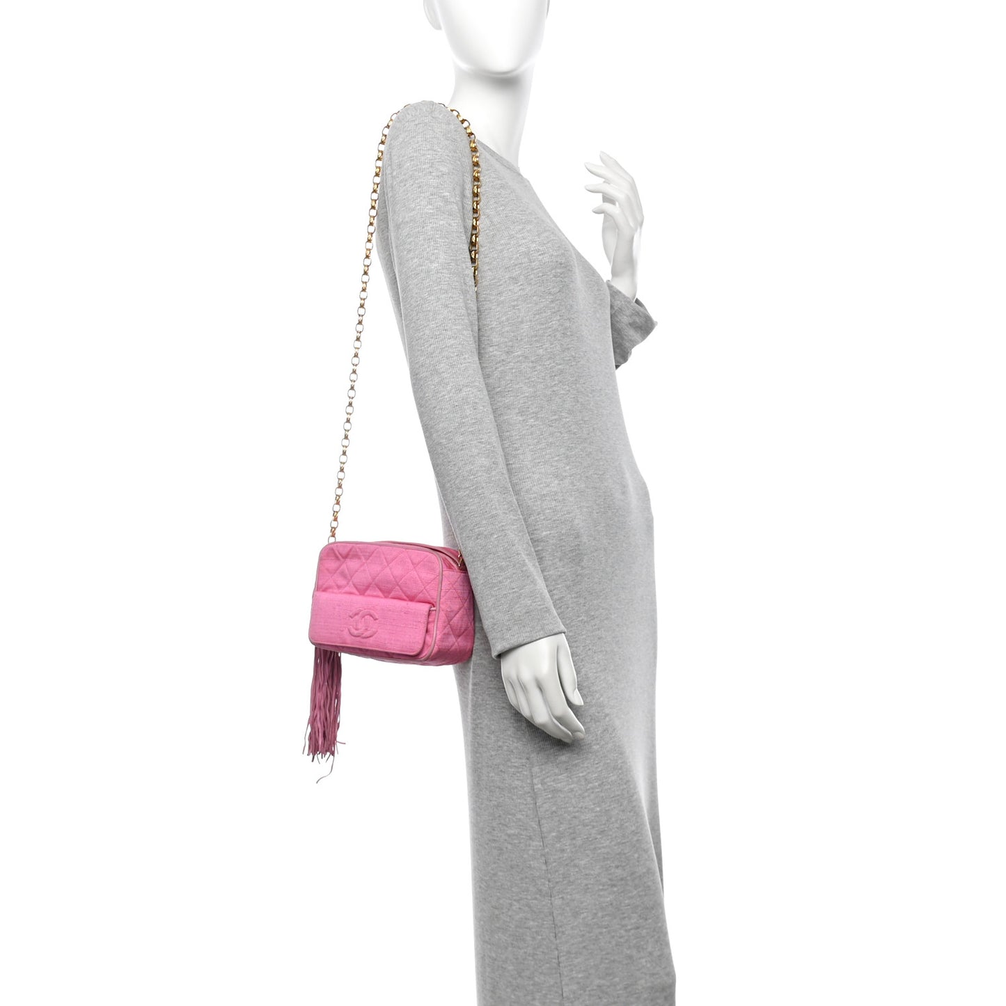 Canvas Quilted CC Tassel Camera Bag Pink