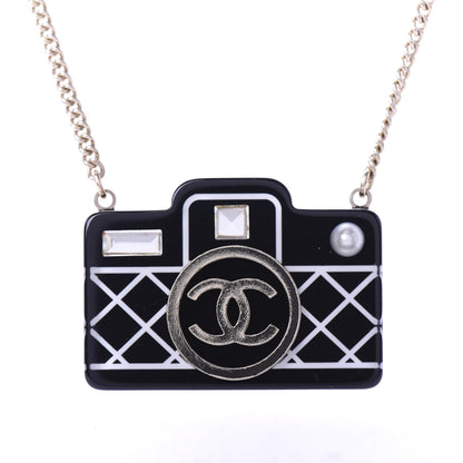Chanel Resin Camera CC Necklace Black Gold 4 of 8