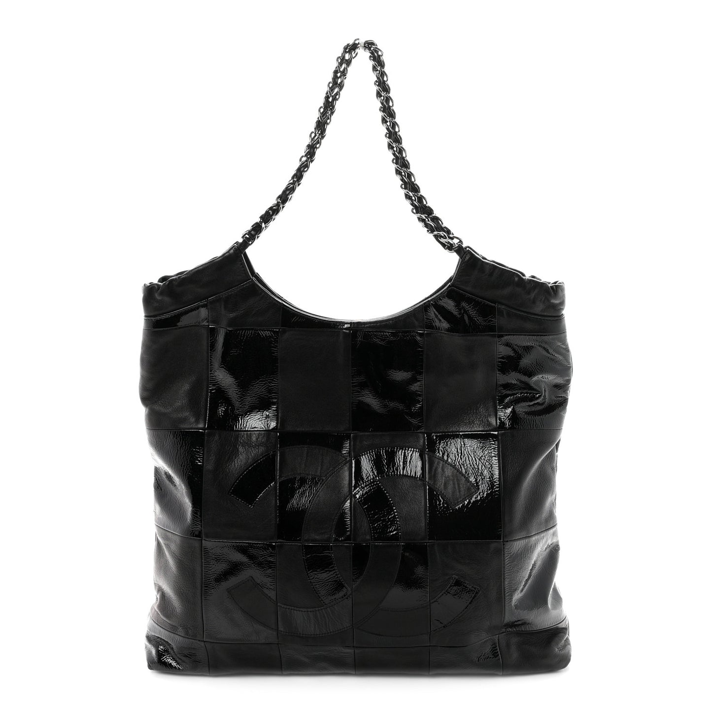 Patent Calfskin Patchwork Brooklyn Tote Black