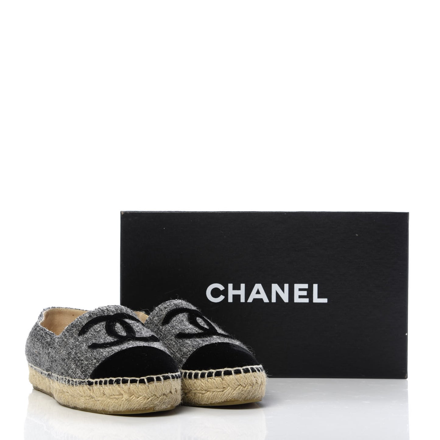 Tweed Velvet CC Espadrilles 36 Grey Black