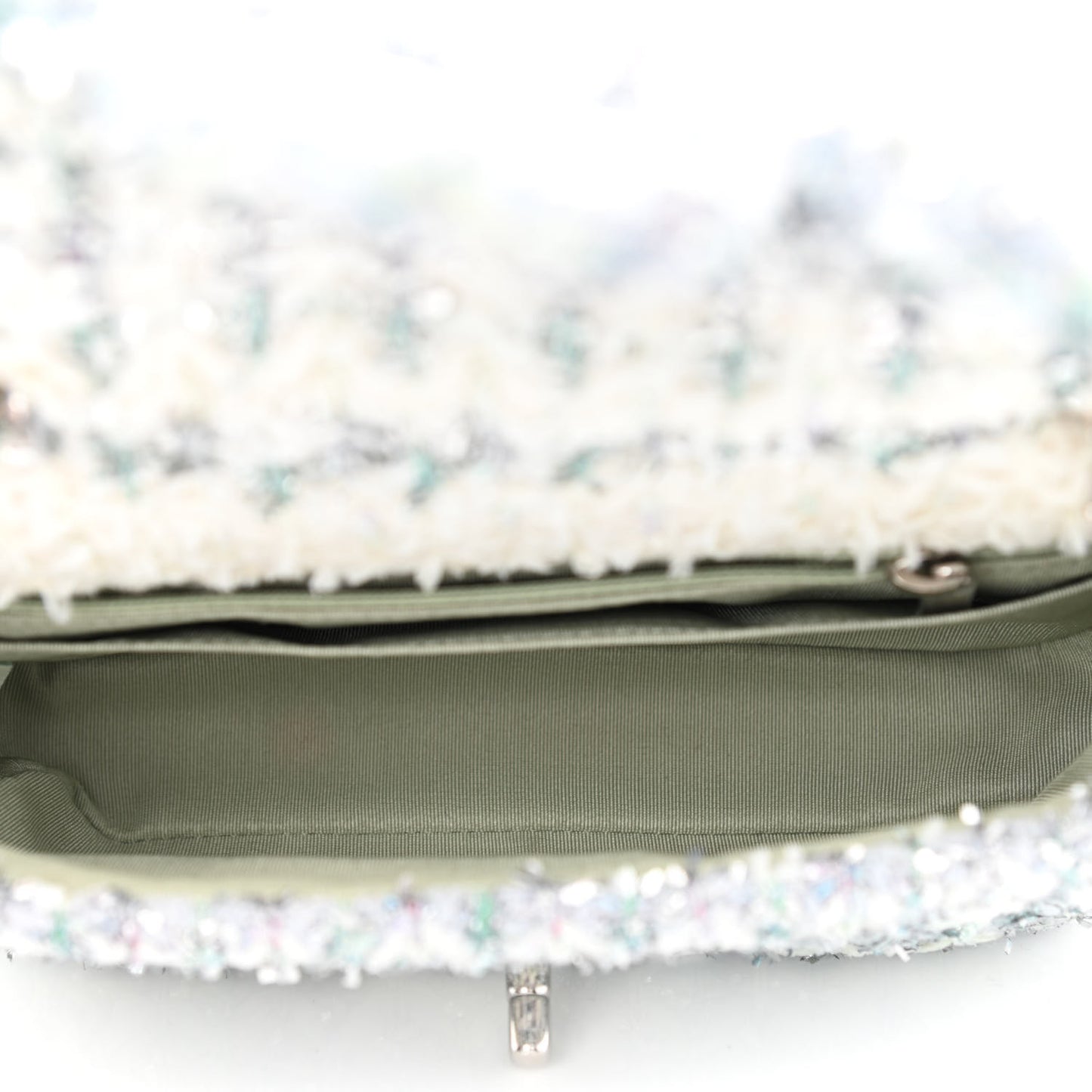 Tweed Quilted Mini Rectangular Flap Light Green Silver White