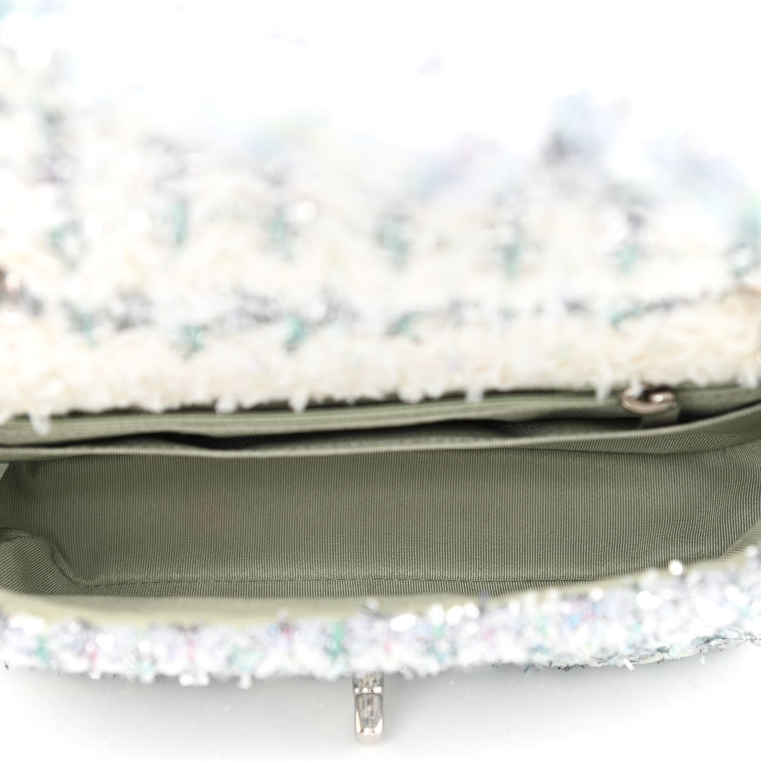 Chanel Tweed Quilted Mini Rectangular Flap Light Green Silver White 5 of 11