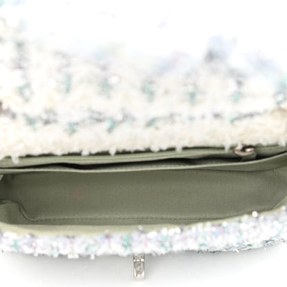 Chanel Tweed Quilted Mini Rectangular Flap Light Green Silver White 5 of 11