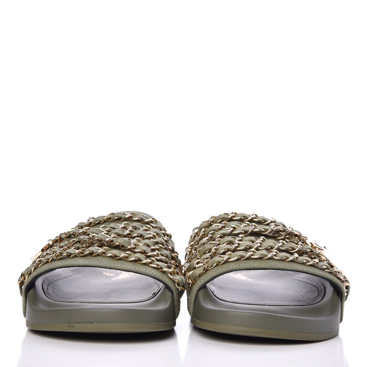 Canvas Chain Flat Sandals 37 Khaki