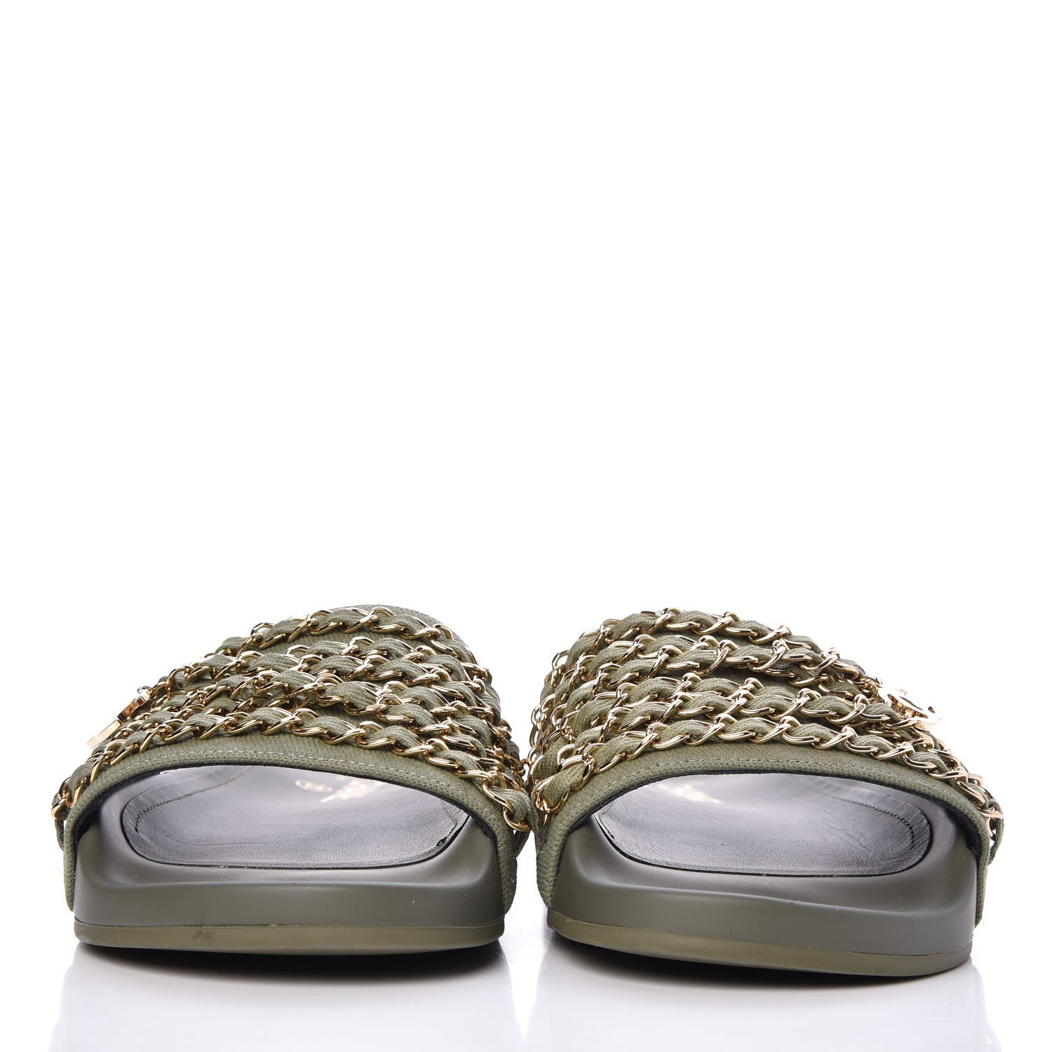 Chanel Canvas Chain Flat Sandals 37 Khaki 2 of 10
