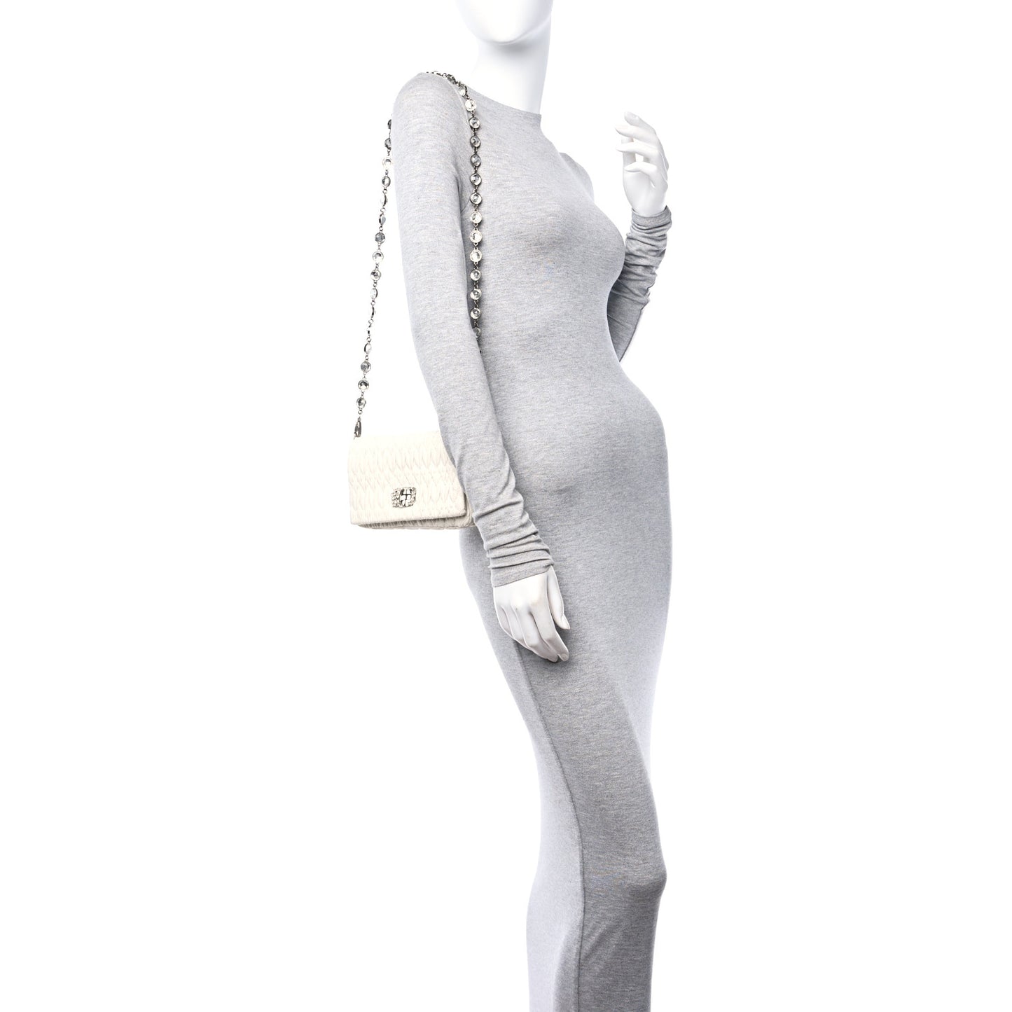 Nappa Matelasse Crystal Flap Clutch White