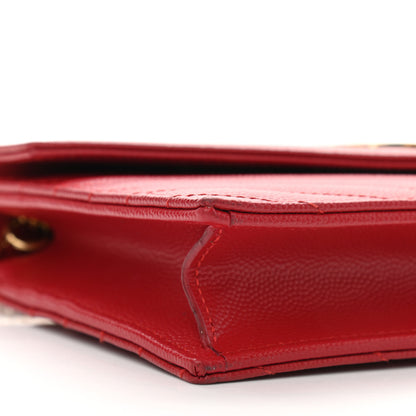 Saint Laurent Grain De Poudre Matelasse Chevron Monogram Envelope Chain Wallet Red 17 of 23