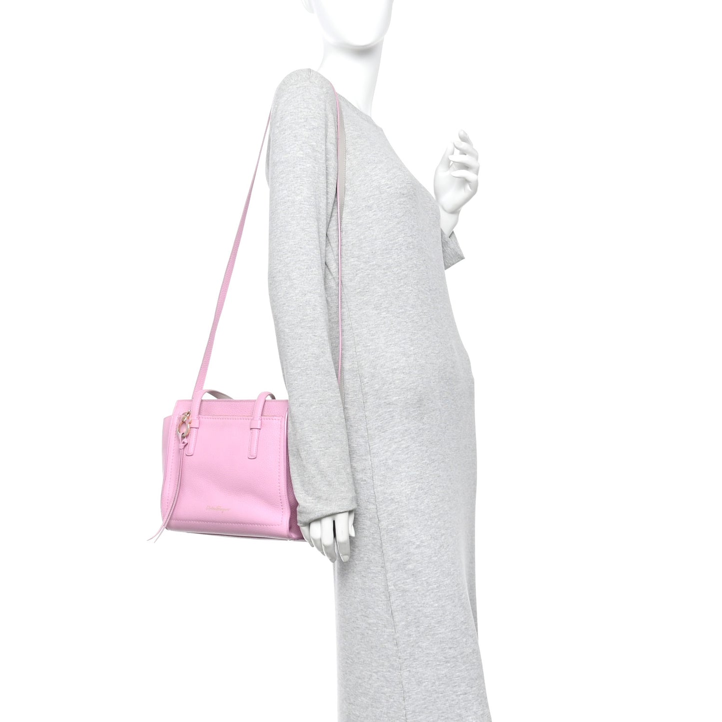 Grained Calfskin Double Handle Small Amy Tote Pink