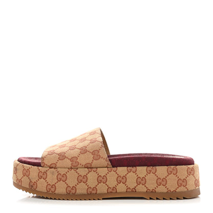 Gucci Canvas GG Monogram Angelina Platform Slide Sandals 41 Beige Ruggine 1 of 12