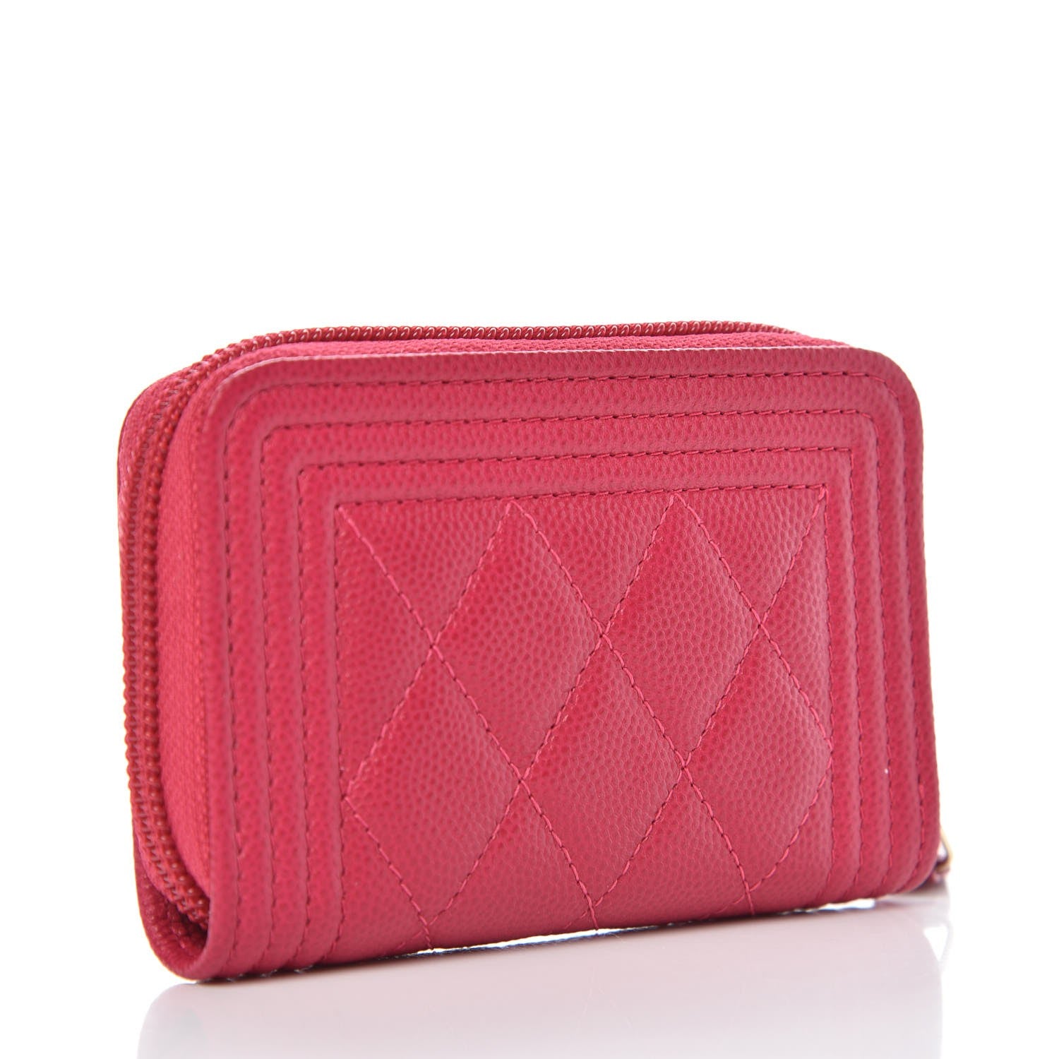 Chanel Caviar Quilted Boy Zip Around Coin Purse Wallet Fuchsia 3 of 8