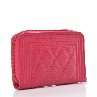 Chanel Caviar Quilted Boy Zip Around Coin Purse Wallet Fuchsia 3 of 8