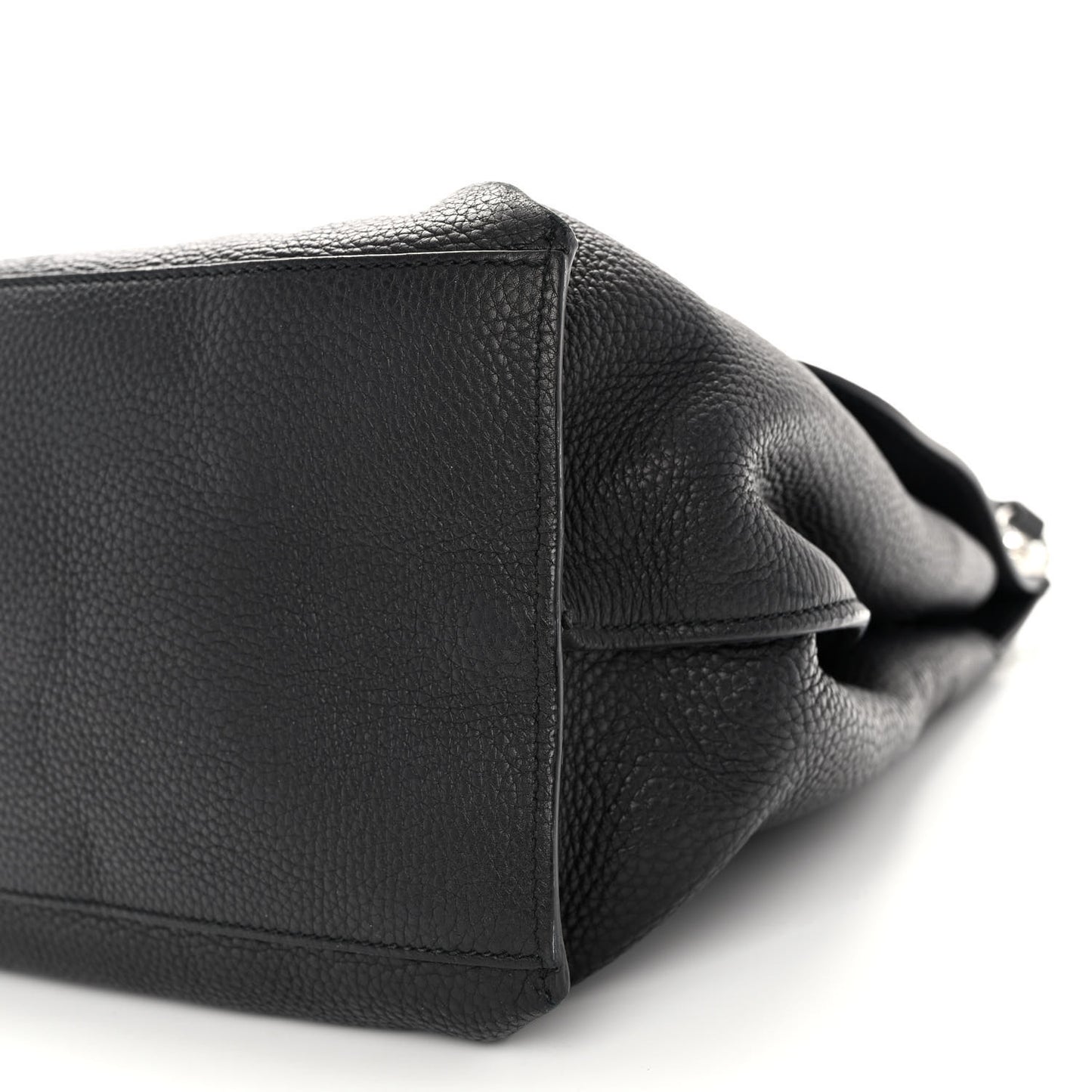 Pebbled Calfskin Large Bamboo Daily Top Handle Bag Black