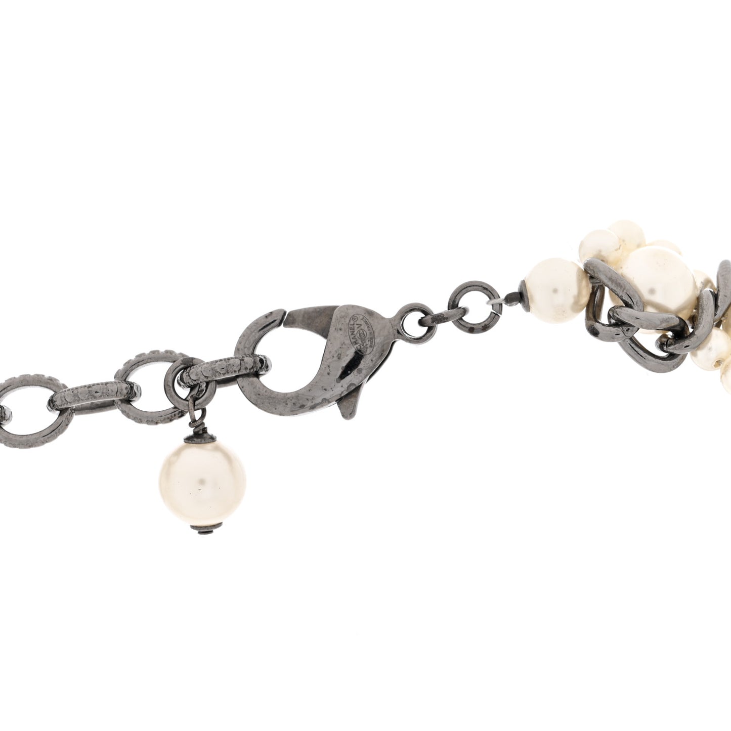 Pearl Crystal CC Choker Necklace Ruthenium