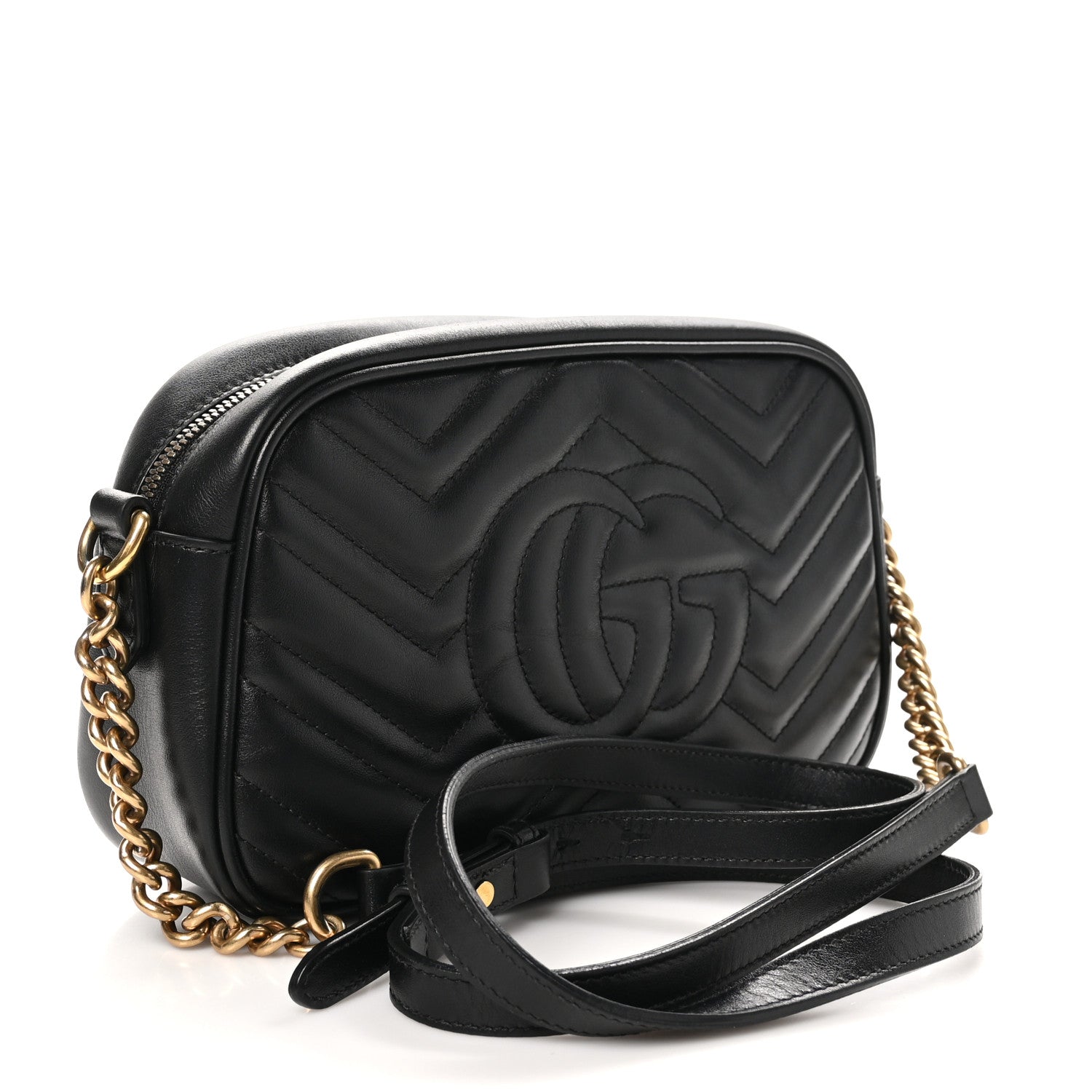 Gucci Calfskin Matelasse Small GG Marmont Chain Shoulder Bag Black 3 of 11