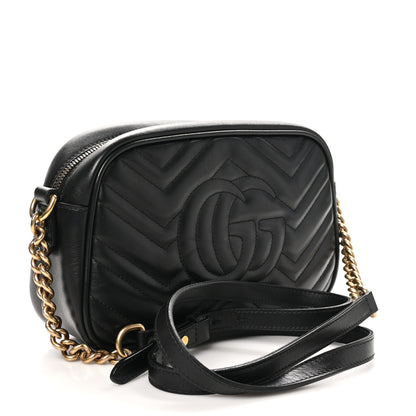 Gucci Calfskin Matelasse Small GG Marmont Chain Shoulder Bag Black 3 of 11